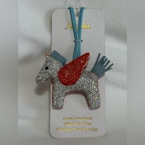 Natasha Sparkling Silver and Orange Winged Horse Bag Charm - NWT